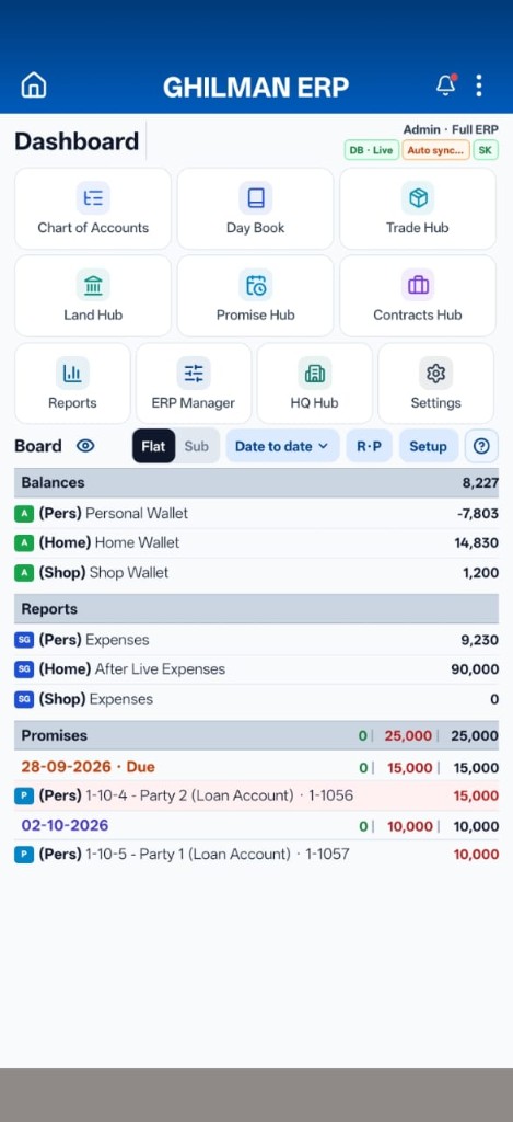 GHILMAN ERP dashboard